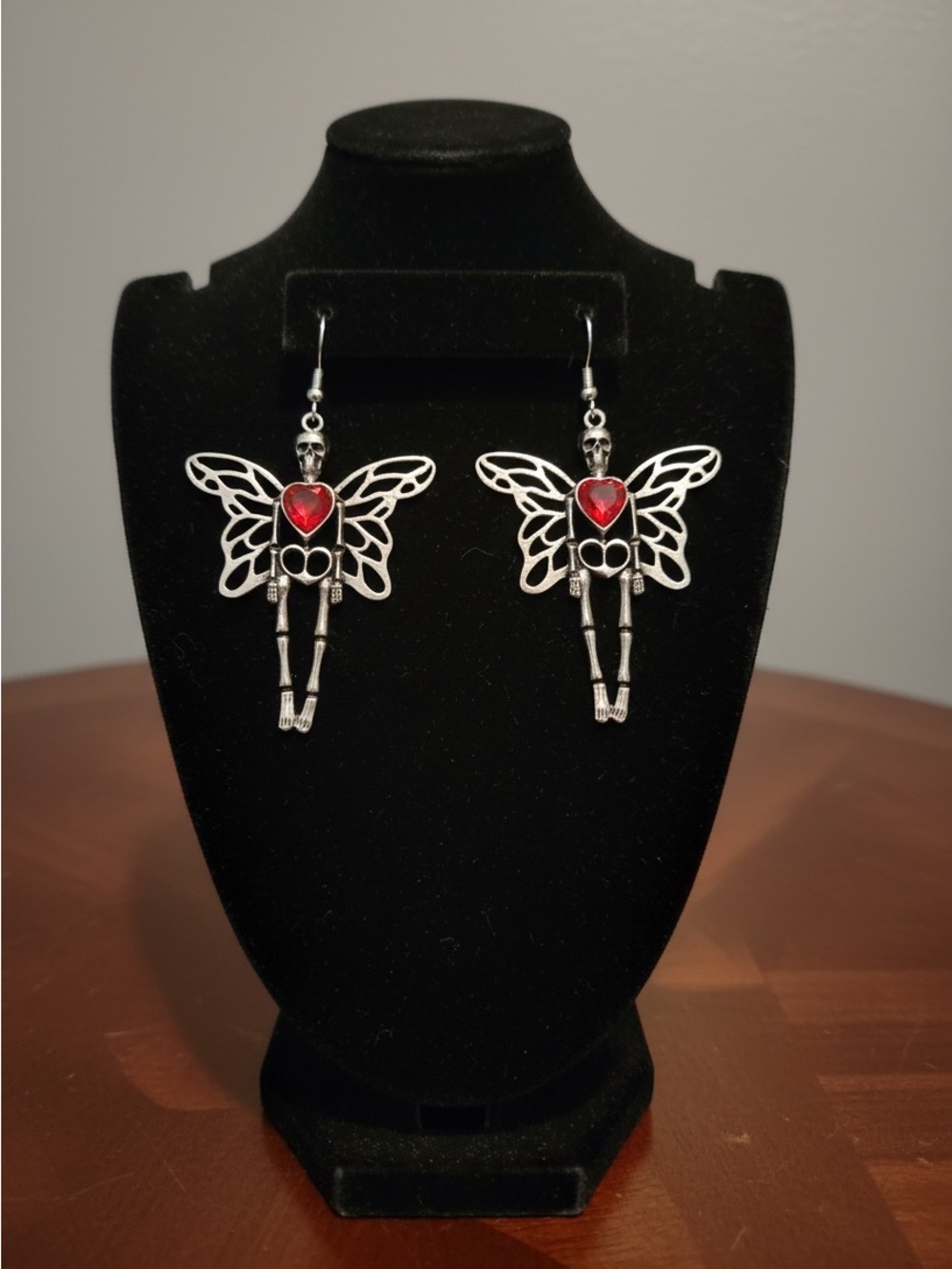 Fairy Skeleton Earrings Red Heart Gothic Halloween Dangle Earrings